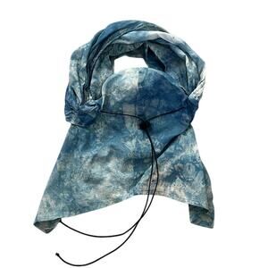 Philip Huang Unisex Drawcord Tie Dye Scarf Hoodie Blue White Lightweight Wrap